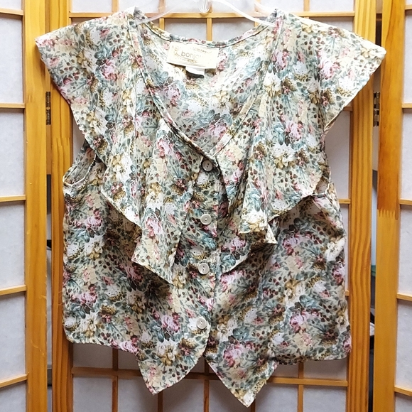💐 Vintage 90s bonjour floral crop button down women's XS junior's S - Picture 1 of 5
